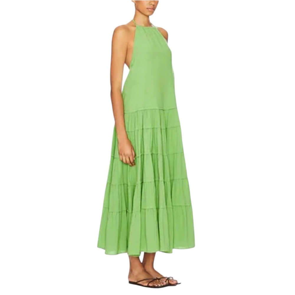 Free People Somewhere Sunny Drop Waist Maxi Dress Green Small